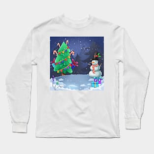 christmas with snowman and gifts Long Sleeve T-Shirt